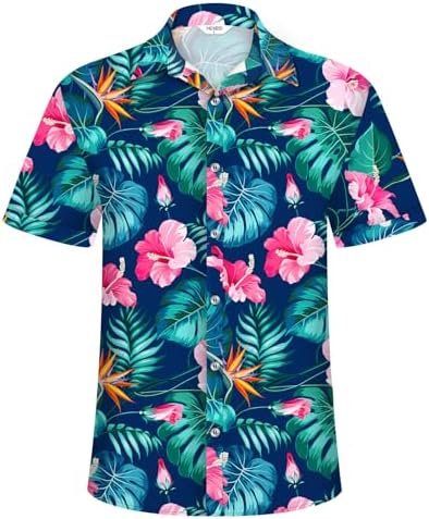 Hawaiian Shirt for Men Tropical Shirts Summer Beach Button Down Short Sleeve Luau Aloha Floral Cruise Vacation Outfit 2025