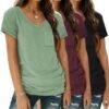 SUNBS 3 Pack Womens V Neck T Shirts Short Sleeve Tees Lightweight Summer Tops with Pocket
