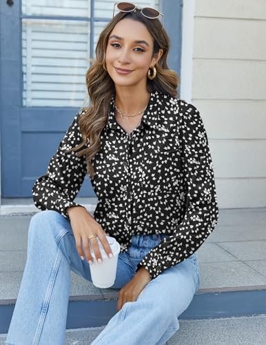 HOTOUCH Womens Button Down Shirts Long Sleeve Dress Shirts Casual V Neck Collared Tops Work Office Blouse with Pocket