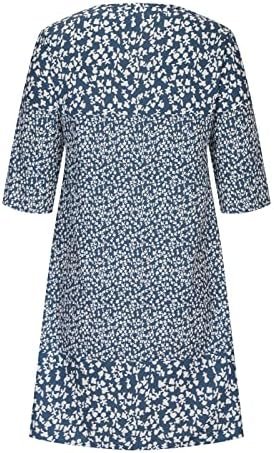Generic 3/4 Sleeve Knee Length Dress for Women 2024 Casual Comfy Loose Fit Midi Dresses Womens Summer Boho Floral Dresses