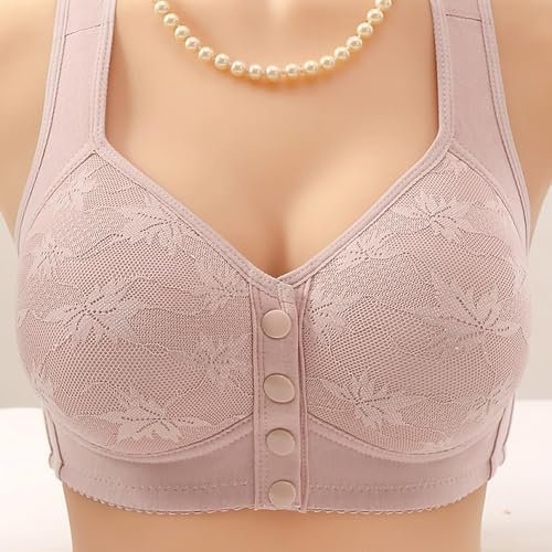 Daisy Bras for Older Women Front Closure Convenient Everyday Bras Mid Buttons Comfortable No Underwire Gathering Bras