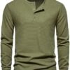 Muscularfit Long Sleeve Shirts for Men Workout Waffle Quarter Button Polo Shirts Causal Henley Tshirt Athletic Fall Clothes