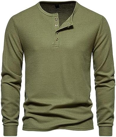 Muscularfit Long Sleeve Shirts for Men Workout Waffle Quarter Button Polo Shirts Causal Henley Tshirt Athletic Fall Clothes