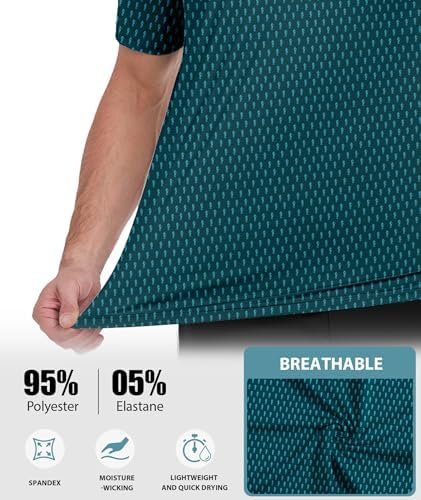 ZITY Mens Golf Shirts Short Sleeve Print Patterns Performance Moisture Wicking Polo Shirt