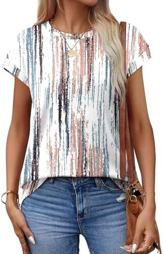 Alaroo Womens Summer Tops Short Sleeve Shirts Crew Neck Cute Trendy Tunic Blouses (S-3XL)