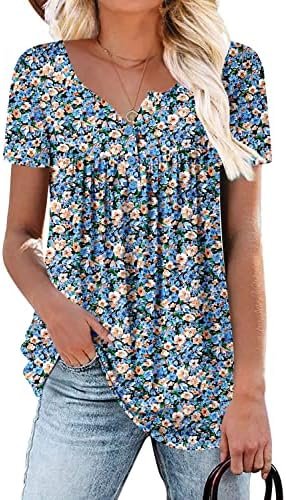 ROSELINLIN Women's Short Sleeve Shirts Floral Summer Tops Loose Fit for Leggings