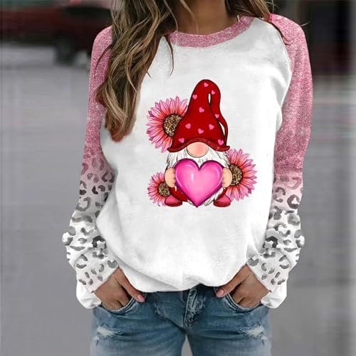 Womens Funny Letter Print Sweatshirt Crew Neck Long Sleeve Pullover Gnomes Graphic Shirt Tops Valentines Day Outfits Clothing
