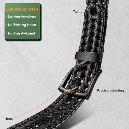 51LwHFjXNL._AC_.jpg BULLIANT Men Belt 2Pack,Braided Woven Leather Belt For Men Golf Casual Jeans 1 3/8"