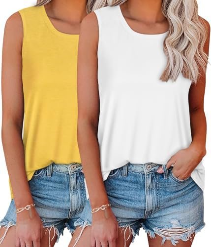 Womens Tank Tops Summer Sleeveless Casual Shirts Loose Fit Tunic Beach Vacation Outfits