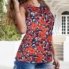 Women Summer Tops Sleeveless Tank Floral Casual Cute Loose Fit Cute T-Shirt Tunic