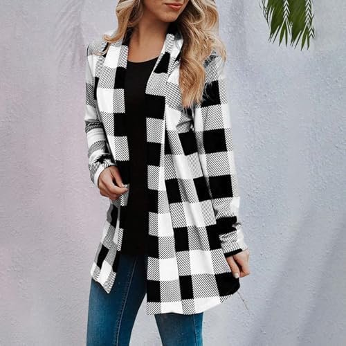Flannel Plaid Shirt Women Trendy Plus Size Work Cardigan Long Sleeve Loose Buffalo Gingham Jacket Open Front Outfits