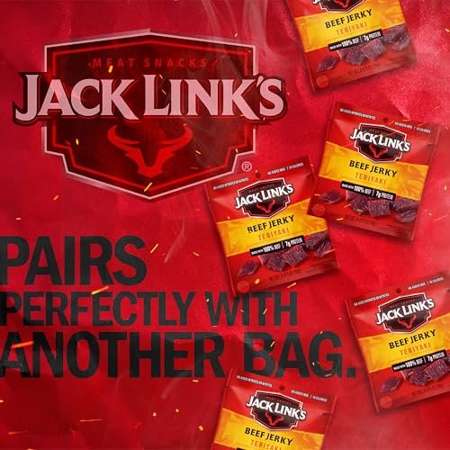 51PrVeoQyKL.jpg Jack Link's Beef Jerky, Teriyaki, Multipack Bags - Flavorful Meat Snacks for Lunches, Ready to Eat Protein Snacks, Individual Packs - 7g of Protein, Made with 100% Beef - 0.625 oz (Pack of 5)