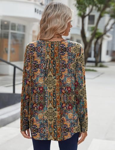 Zeagoo Long Sleeve Shirts for Women Fall Fashion Dressy Casual Blouses Trendy Pleated Tunic Tops for Leggings 2025