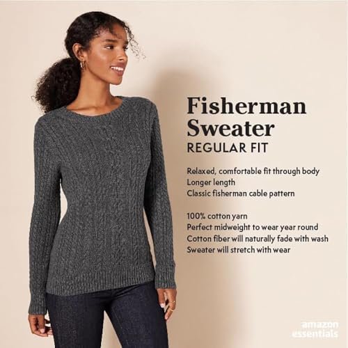 Amazon Essentials Women's Soft Fisherman Cable Long-Sleeve Crewneck Sweater (Available in Plus Size)