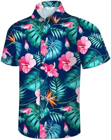 Hawaiian Shirt for Men Tropical Shirts Summer Beach Button Down Short Sleeve Luau Aloha Floral Cruise Vacation Outfit 2025
