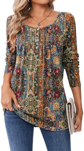 Zeagoo Long Sleeve Shirts for Women Fall Fashion Dressy Casual Blouses Trendy Pleated Tunic Tops for Leggings 2025