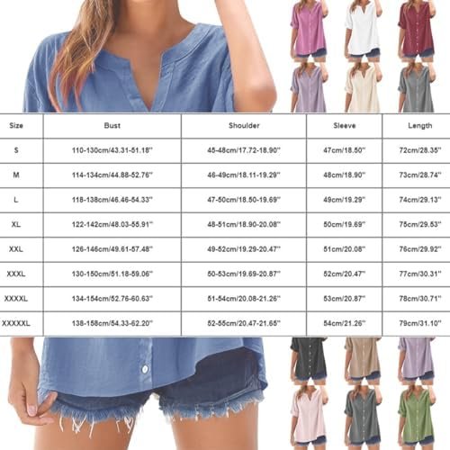 Linen Shirts for Women Trendy Button Down Work Plus Size V Neck Boho Clothes Summer Tops for Seniors 2025