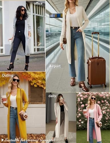 GRACE KARIN Women's 2025 Trendy Long Cardigans Sweater Lightweight Open Front Long Sleeve Maxi Duster Coats with Pockets