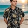 Mens Hawaiian Shirts Tops Short Sleeve Floral Button Down Beach Shirt Vintage Tropical Palm Summer Lightweight Blouses Male