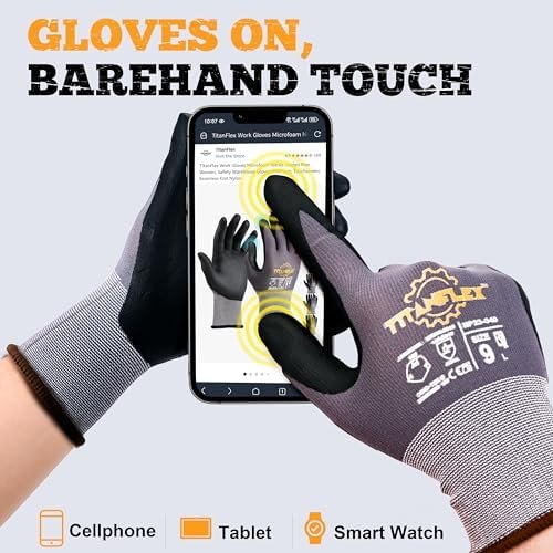 51T8xT2pCiL._AC_.jpg TitanFlex Work Gloves Microfoam Nitrile Coated Men Women, Safety Warehouse Gloves with Grip, Touchscreen, Seamless Knit Nylon