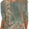 Womens Tops 3/4 Sleeve,Plus Size Fall Shirts for Women Casual Floral Printed Three Quarter Tunic top Loose Fit Blouse