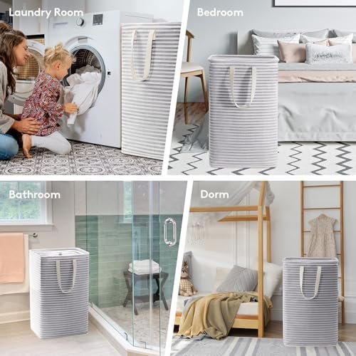 Lifewit 2 Pack Laundry Hamper Large Collapsible Laundry Baskets, Freestanding Waterproof Clothes Hamper with Easy Carry Handles in Laundry Room Bedroom Bathroom College Dorm for Adults, Grey, 2 x 80L