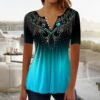 Summer Tops for Women 2025 Trendy Boho Floral Print Tunic Shirts Short Sleeve Button v Neck Tshirt Casual Loose Blouse