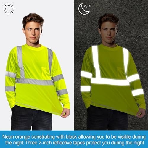 Hi Vis Long Sleeve T Shirts Bulk Safety Fit Work Shirts Construction Shirts for Men 12pcs
