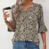 51WVOAV1aLL._AC_.jpg LOMON 3/4 Length Sleeve Womens Tops Summer Loose V-Neck Eyelet T-Shirts Dressy Casual Ruffle Sleeve Tunic Blouses