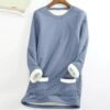 Ceboyel Womens Fleece Pullover Sweatshirt No Hood Shirts Sweater Sherpa Lined Tunic Sweatshirts Warm Winter Loungewear 2023