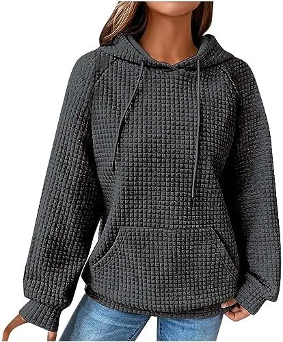 Ceboyel Women Waffle Knit Cute Hoodies Drawstring Pullover Sweatshirts Fashion Casual Sweaters Comfy Fall Clothes Outfits