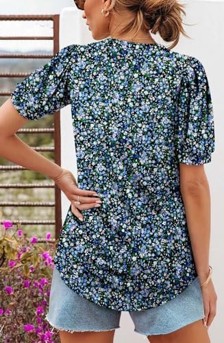 ROSELINLIN Womens Short Sleeve Shirts Loose Summer Floral Tunic Tops