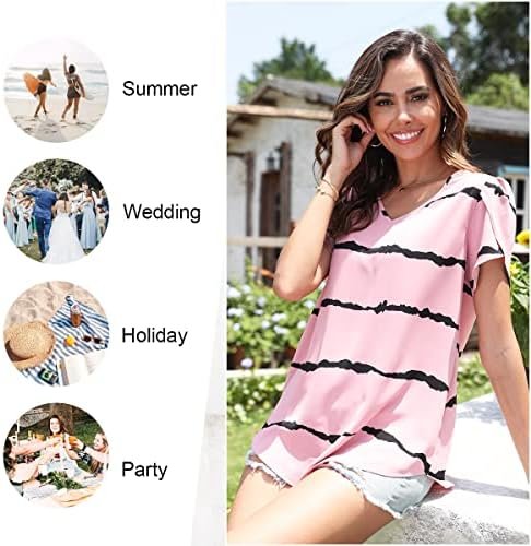 51YAE47HGFL._AC_.jpg HOTGIFT Womens Tunic Tops 2025 Summer Short Sleeve V Neck Chiffon T Shirt M-3XL