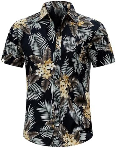 Mens Hawaiian Shirts Tops Short Sleeve Floral Button Down Beach Shirt Vintage Tropical Palm Summer Lightweight Blouses Male