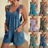 maisdgop Rompers for Women Summer Casual Sleeveless Overall Comfy Loose Spaghetti Strap Romper Fashion Jumpsuit with Pockets