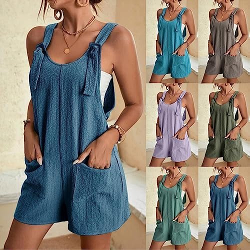 maisdgop Rompers for Women Summer Casual Sleeveless Overall Comfy Loose Spaghetti Strap Romper Fashion Jumpsuit with Pockets
