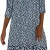 Generic 3/4 Sleeve Knee Length Dress for Women 2024 Casual Comfy Loose Fit Midi Dresses Womens Summer Boho Floral Dresses