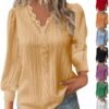 Long Sleeve Shirts for Women 2024 V Neck Lace Tops Business Casual Dressy Blouses Work Oversized Shirts Fall Clothes