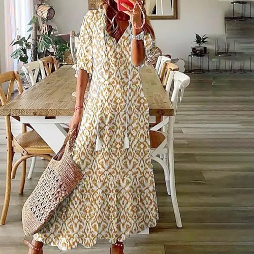 51aXY07EROL._AC_.jpg Womens Summer Dresses Short Sleeve Boho Graphic Print Maxi Dresses Loose Casual Flowy Beach Sundresses