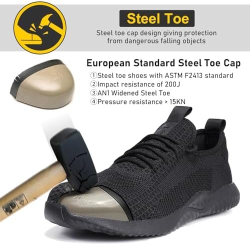 Furuian Steel Toe Shoes for Men Women Comfortable Non Slip Men's Safety Steel Toe Sneakers Industrial Warehouse Contstruction Work Shoes for Men