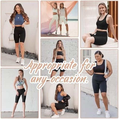 SUNCLOVE 3 Pack Biker Shorts for Women Tummy Control Workout Yoga Gym Running Shorts with Pockets