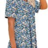 ROSELINLIN Women's Short Sleeve Shirts Floral Summer Tops Loose Fit for Leggings