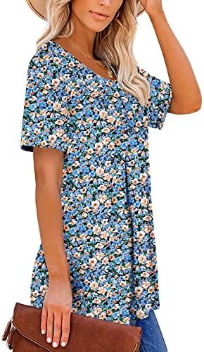 ROSELINLIN Women's Short Sleeve Shirts Floral Summer Tops Loose Fit for Leggings