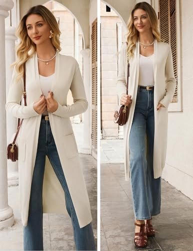 GRACE KARIN Women's 2025 Trendy Long Cardigans Sweater Lightweight Open Front Long Sleeve Maxi Duster Coats with Pockets