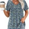 51cLyJk-NrL._AC_.jpg WEESO Womens T Shirts Short Sleeve Pleated Dressy Casual V Neck Summer Tops Blouses