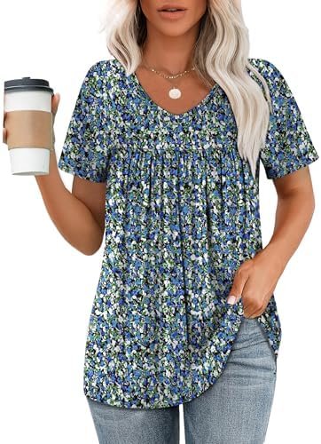 51cLyJk-NrL._AC_.jpg WEESO Womens T Shirts Short Sleeve Pleated Dressy Casual V Neck Summer Tops Blouses