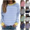 51dFVinsPL._AC_.jpg Generic Striped Shirt Women, Casual Crewneck Loose Soft Long Sleeve Sweatshirt Pullover Plus Size Fall Tops Loose Fit Blouses