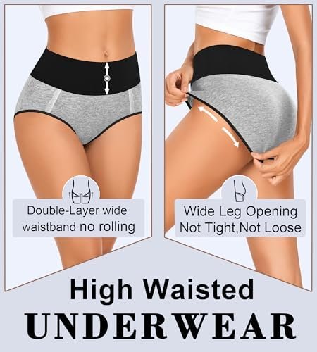 MISSWHO Cotton High Waisted Womens Underwear Soft Stretch Breathable Full Coverage Ladies Panties(Regular & Plus Size)