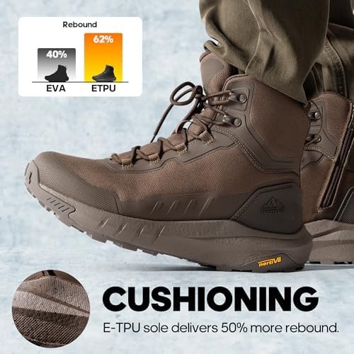 NORTIV 8 Men's Tactical Hiking Boot Lightweight Cushion Sole Boots for Work All Day Side Zipper Motorcycle Combat Military Boot Arch Support 8 Inches Terrascope