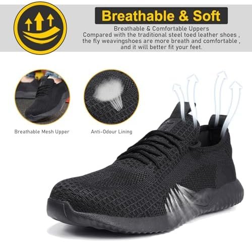 Furuian Steel Toe Shoes for Men Women Comfortable Non Slip Men's Safety Steel Toe Sneakers Industrial Warehouse Contstruction Work Shoes for Men